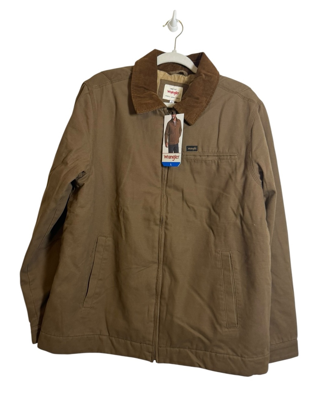 Wrangler Man's Canavas Work Jacket, Brown with Corduroy Collar sz L, XL NWT